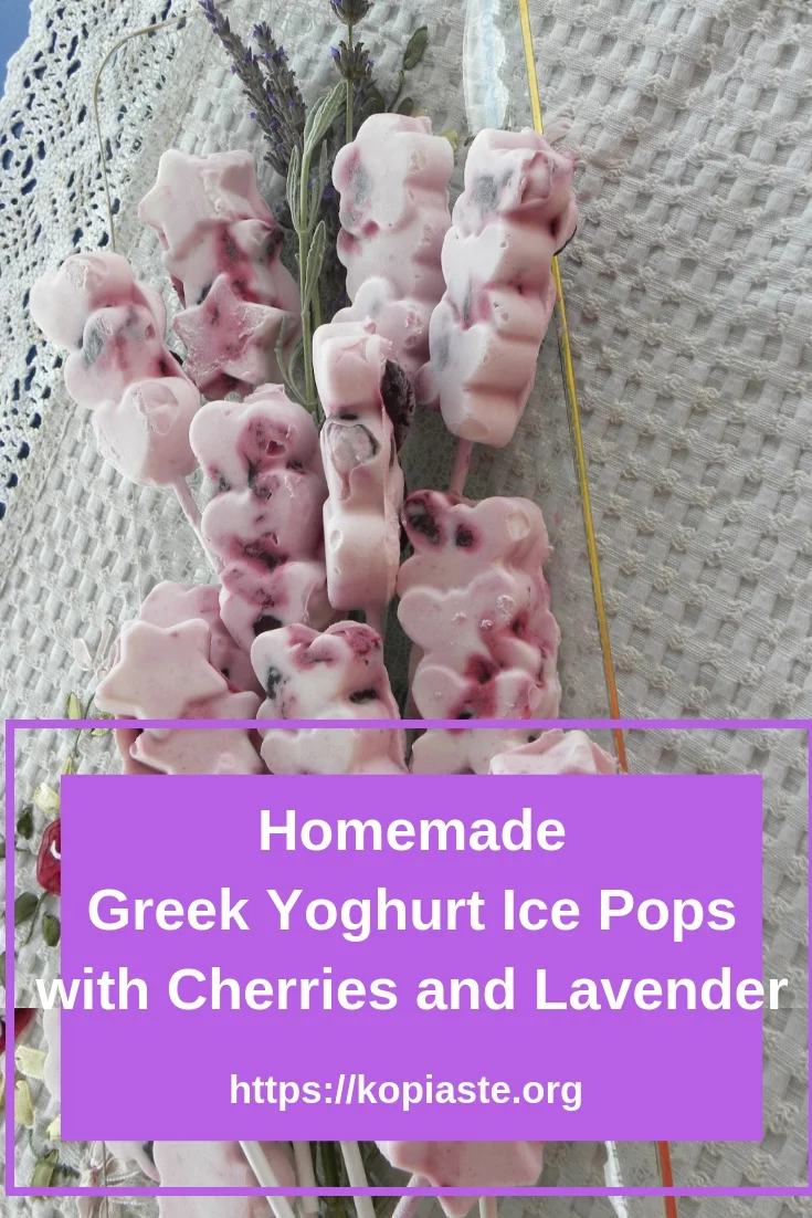 Greek Yoghurt Ice Pops with Cherries and Lavender image