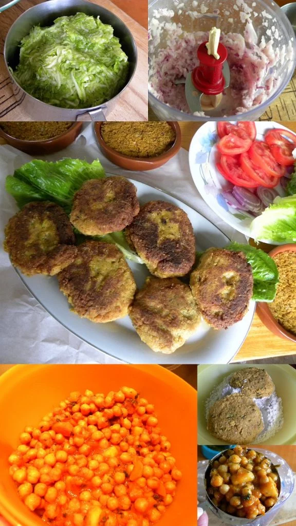 collage Revithokeftedes with bulgur burger with zucchini image