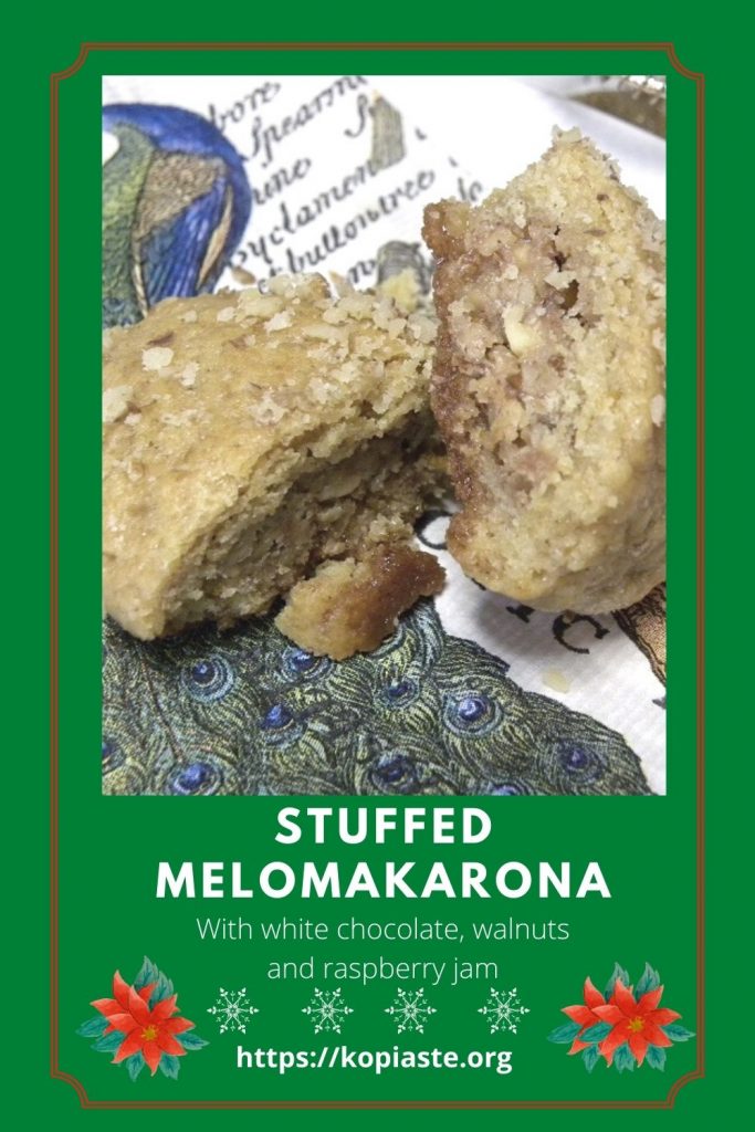 Collage Stuffed Melomakarona with white chocolate, raspberry jam and walnuts image