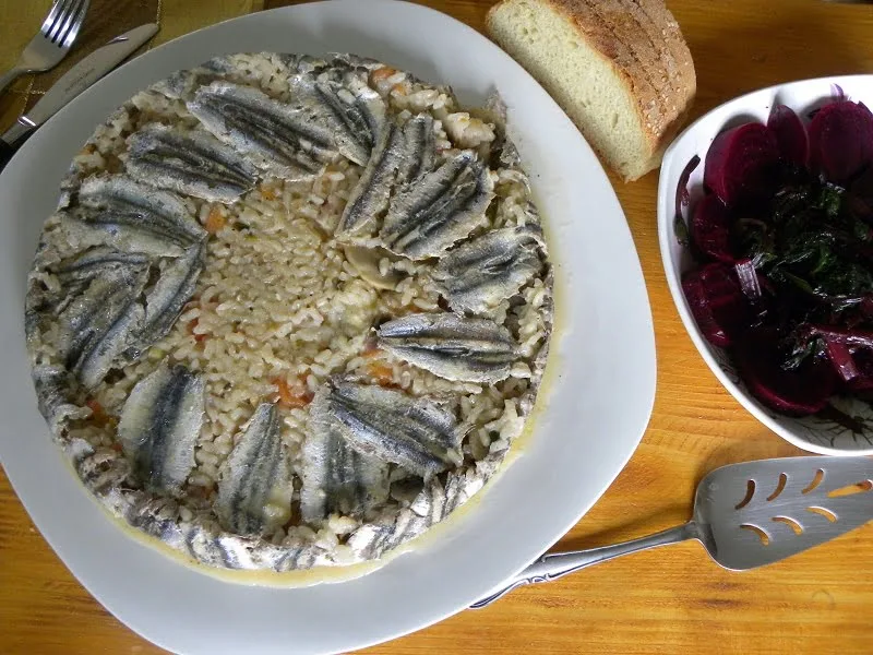 Gavros baked anchovies risotto image
