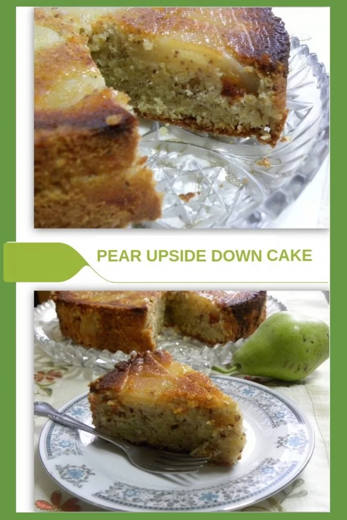 collage Pear upside down almond pound cake image