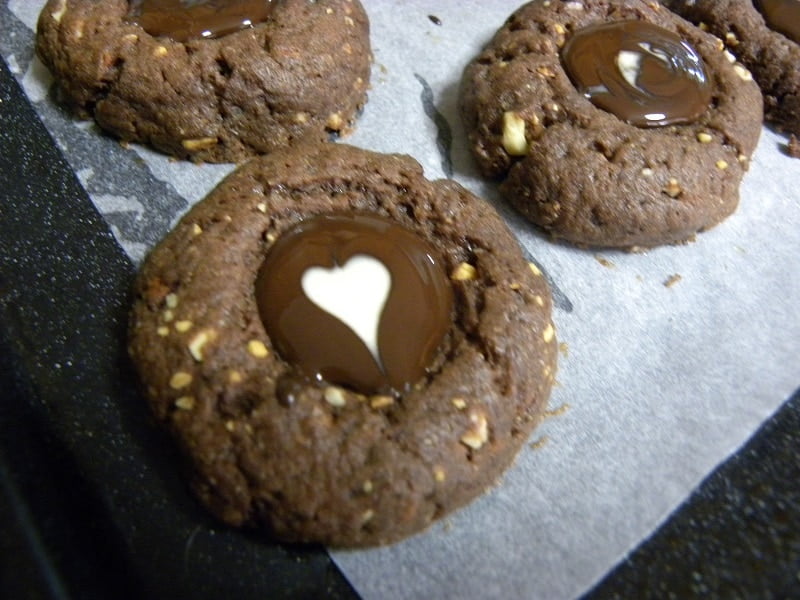 chocolate thumbprint cookies with heart image