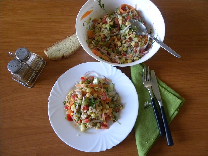 Greek Vegan Chickpea Salad with Quinoa and Tahini Sauce