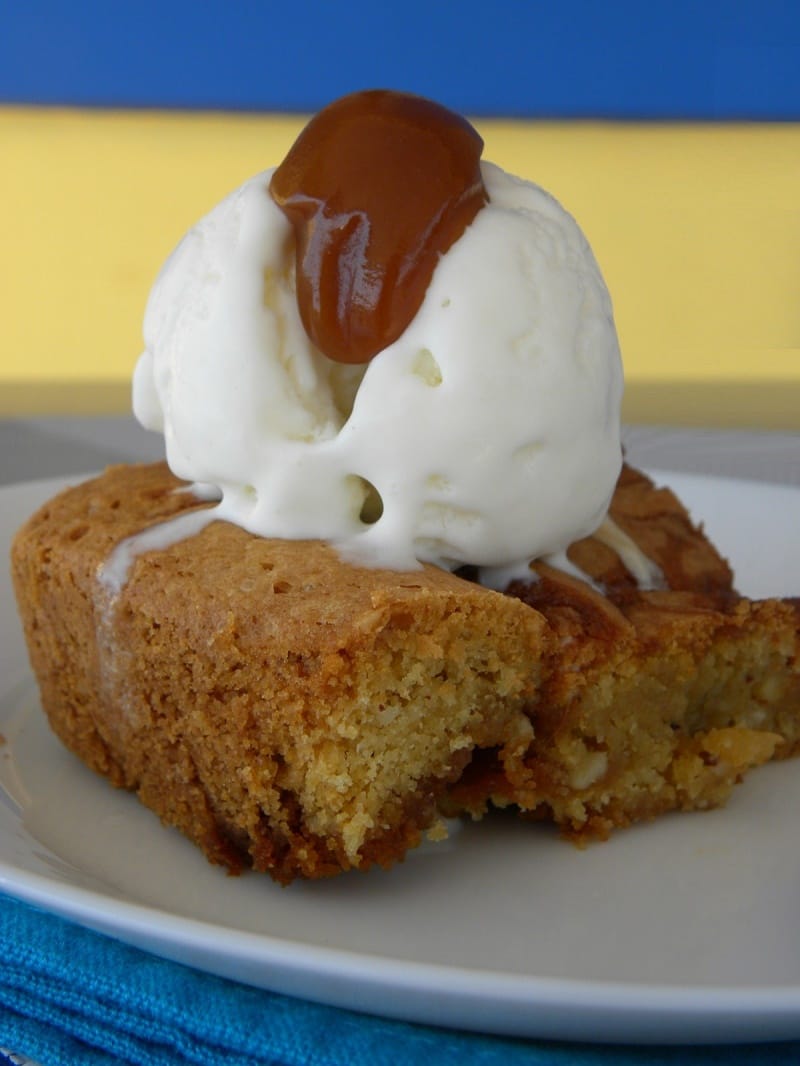 Mastic, White Chocolate Blondies with Salted Caramel