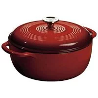 Lodge 6 Quart Enameled Cast Iron Dutch Oven. Classic Red Enamel Dutch Oven with Self Basting Lid . (Island Spice Red)