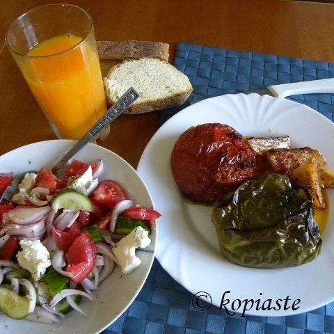 Gemista me Loukanika (Greek Stuffed Vegetables with Sausage)
