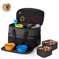 Hilike Pet Travel Bag for Dog&Cat -Weekend Tote Organizer Bag for Dogs Travel -Incudes1 Dog Tote Bag,2 Dog Food Carriers Bag,2 Pet Silicone Collapsible Bowls.(Black)