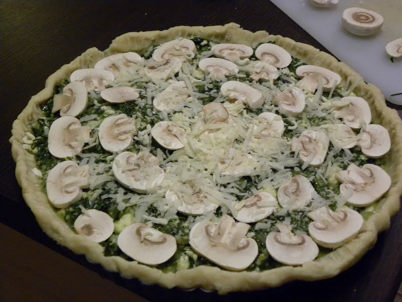 Spinach and mushroom tart before baking image