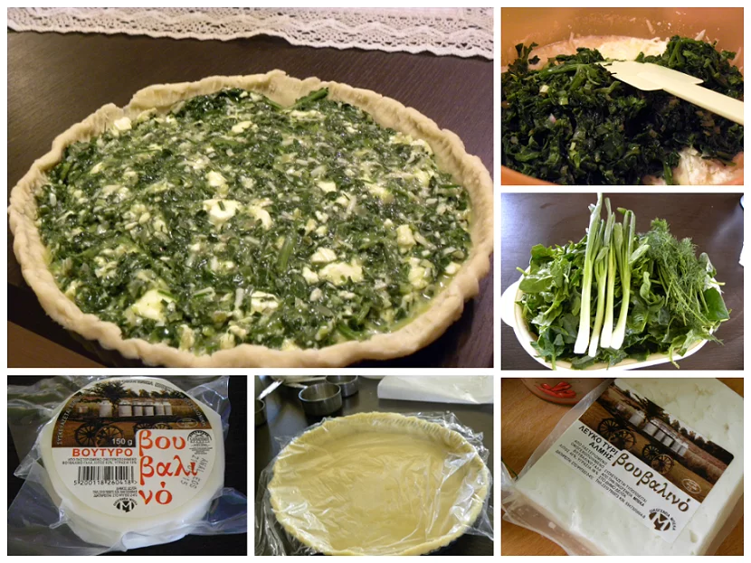collage spinach and mushroom tart image