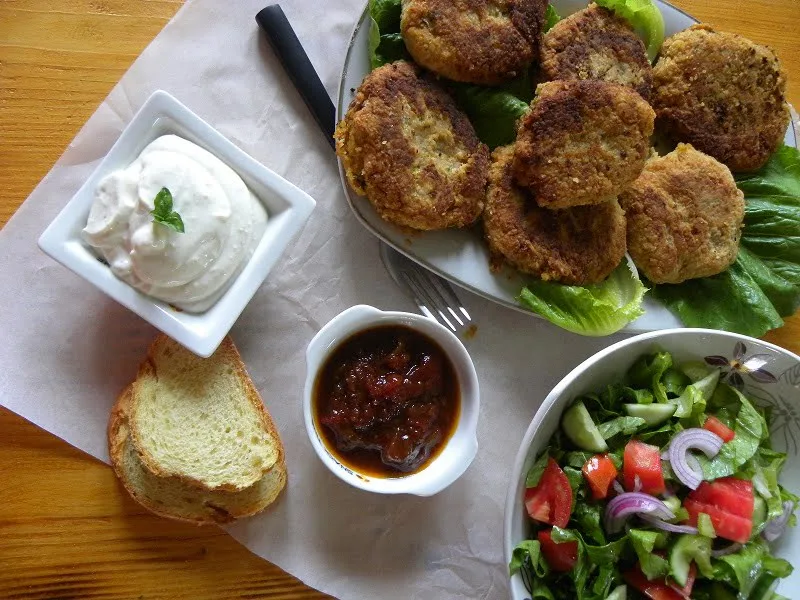 Chickpea Burgers with garlic sauce and chutney image