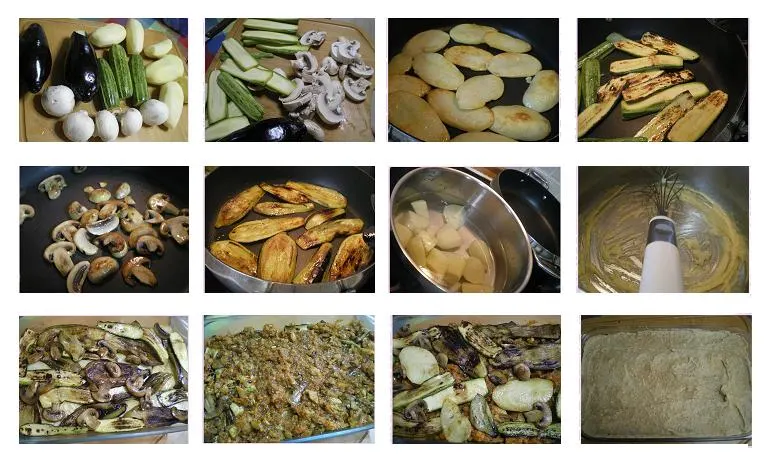 collage preparing vegan moussakas image