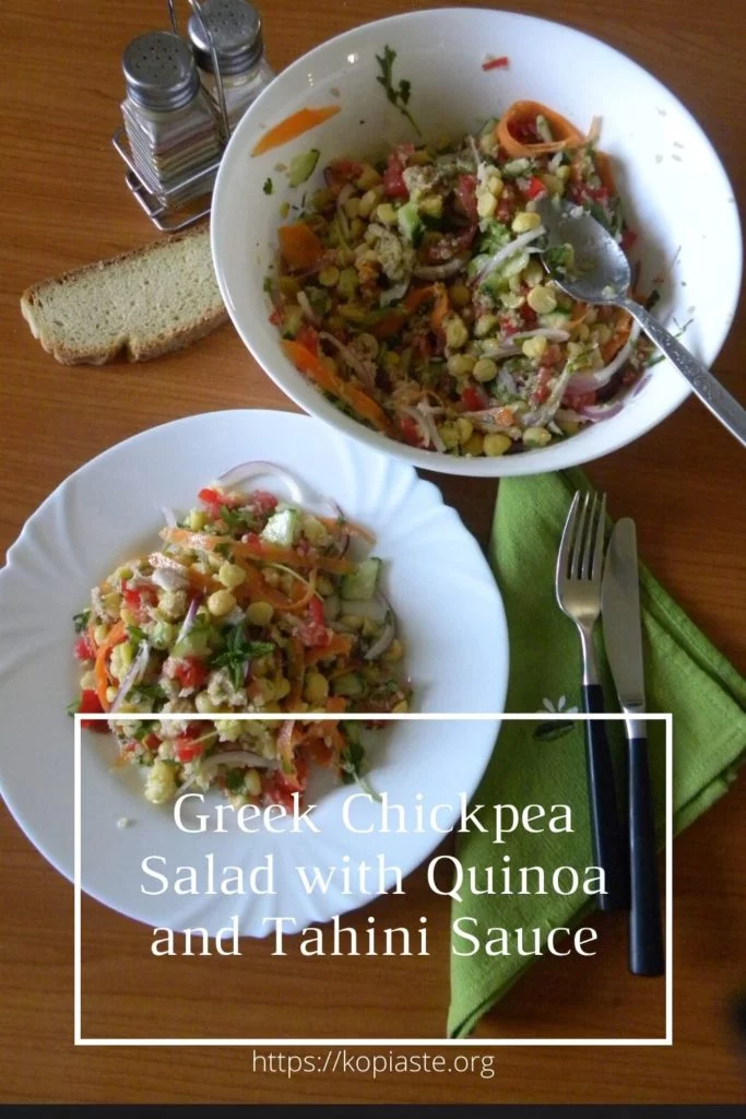 Collage Greek Chickpea Salad with Quinoa and Tahini Sauce image