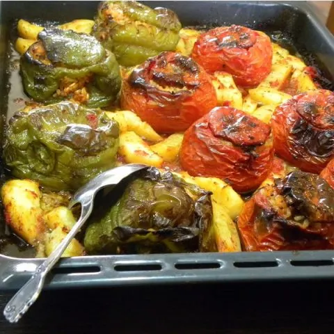 Gemista tomatoes and peppers with potatoes image