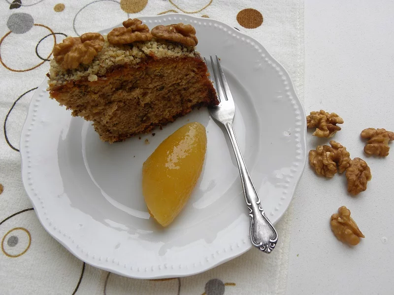 Walnut cake with a bergamot fruit preserve and more walnuts image
