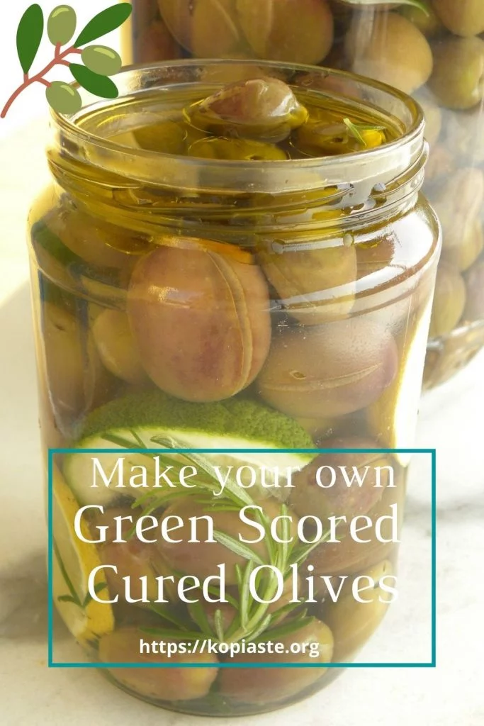 Collage Green Scored Cured Olives image