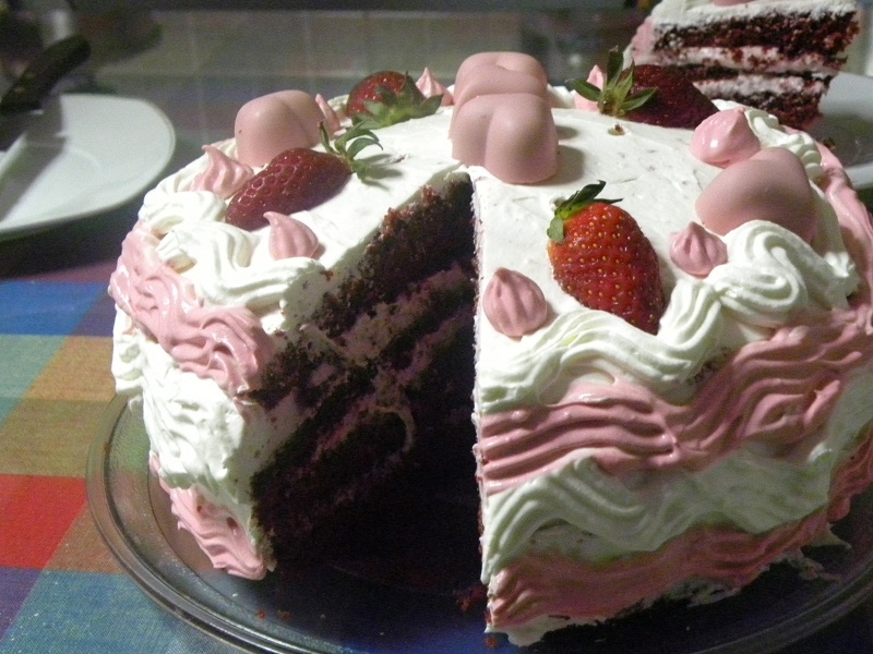 Red velvet Birthday cake cut image