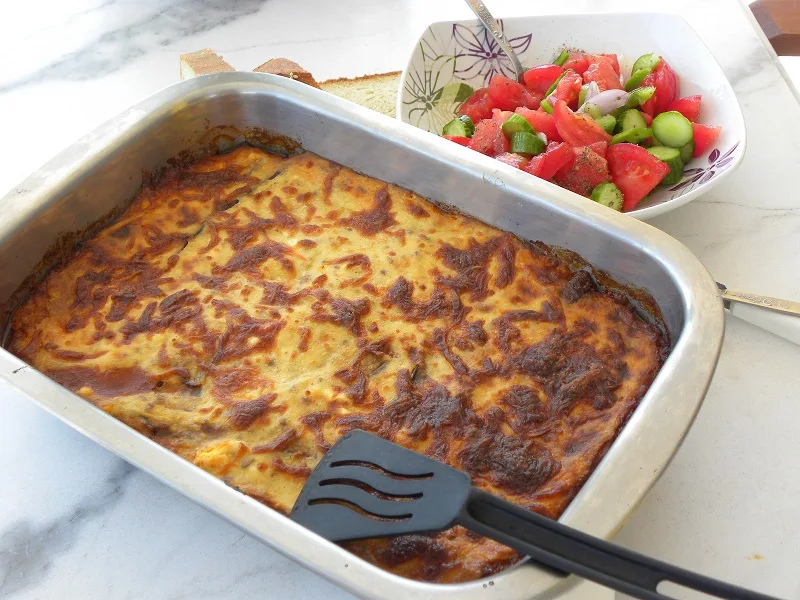 Baked vegetarian moussakas with salad image