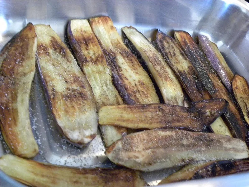 Fried slices of eggplants with salt and pepper image