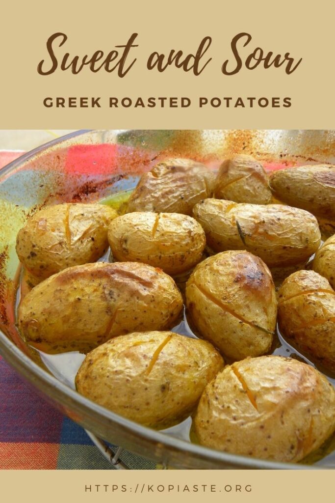 Collage Greek sweet and sour roasted potatoes image