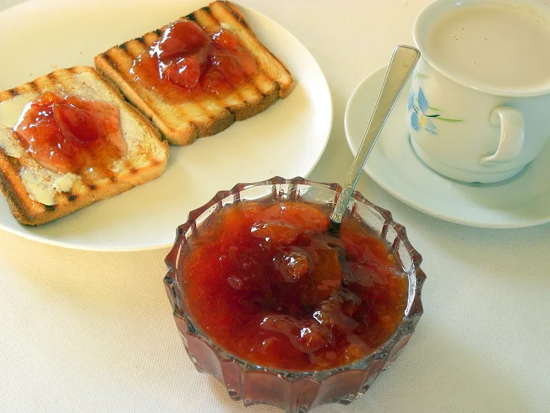 Breakfast with peach and nectarine jam image