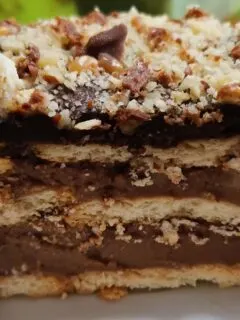 No Bake Chocolate Hazelnut Biscuit Fridge Cake image