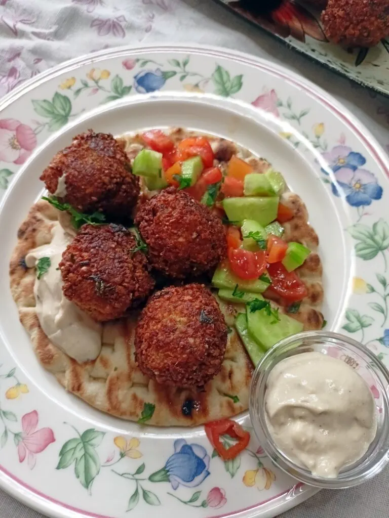 Falafel on Greek pita bread image