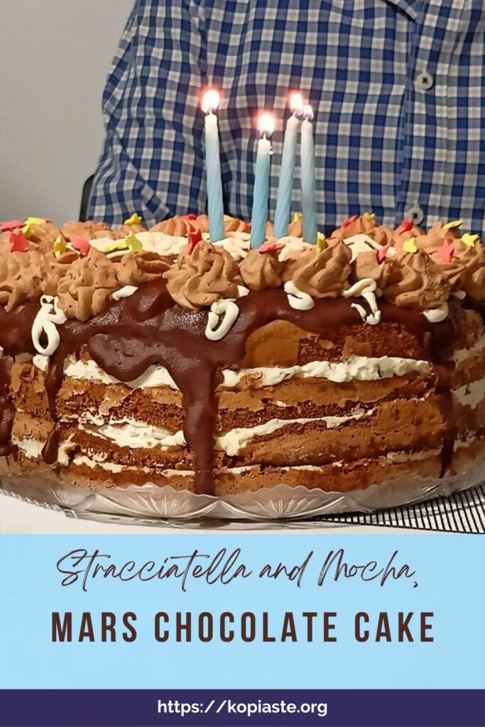 Collage Stracciatella, chocolate mocha cake with lit candles image