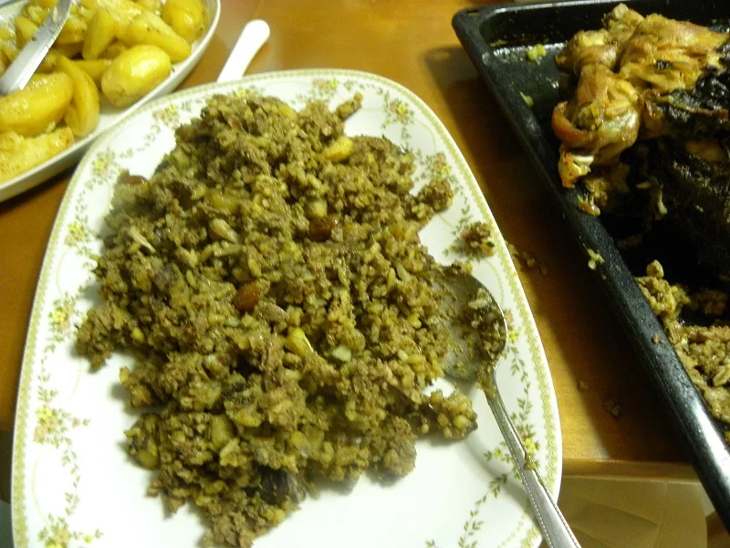 Baked stuffing, roast potatoes and liver stuffing image