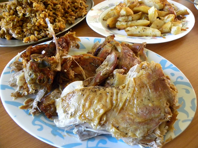stuffed goat roasted potatoes liver filling with rice image