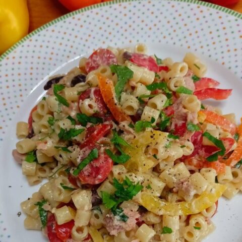 Greek Pasta Salad with Tuna and Peppers image