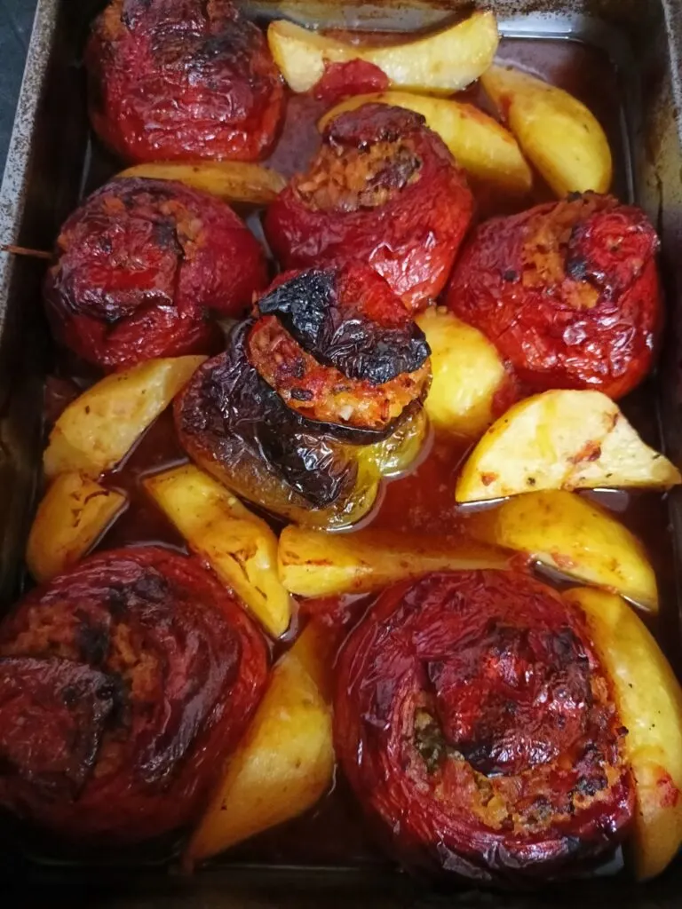 Gemista with tomatoes pepper and potatoes image