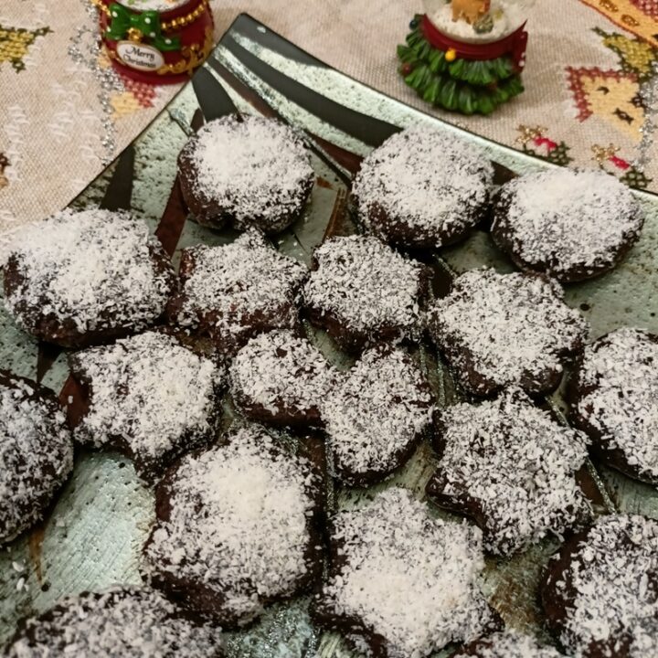 Christmas Carob Cookies with coconut on top image.