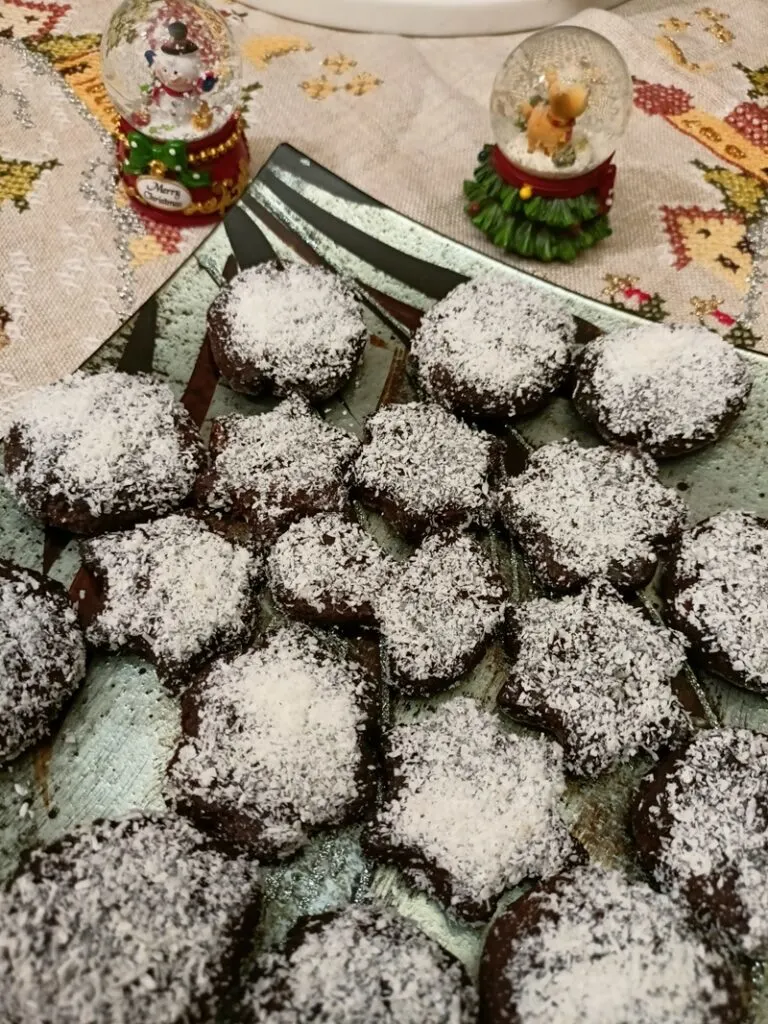 Christmas Carob Cookies with coconut on top image.