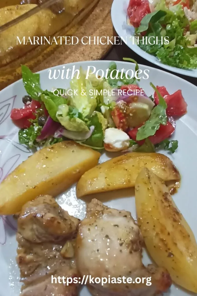 Collage Marinated chicken thighs with roasted potatoes image