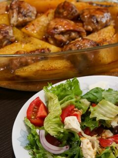 Marinated chicken thighs with roasted potatoes image