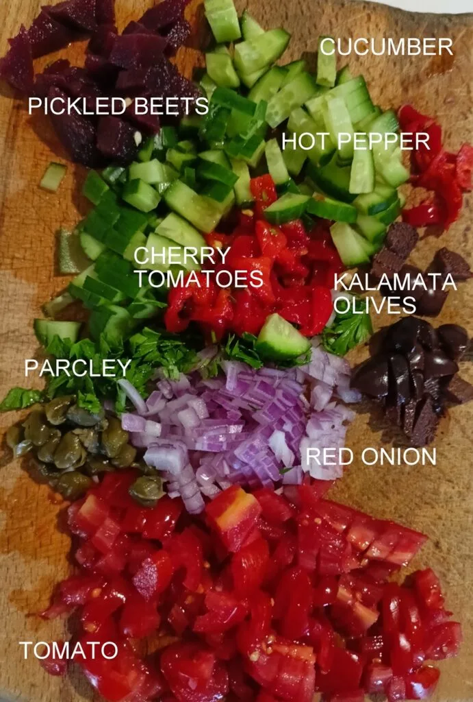 Some of the ingredients needed to make the black-eyed peas salad image