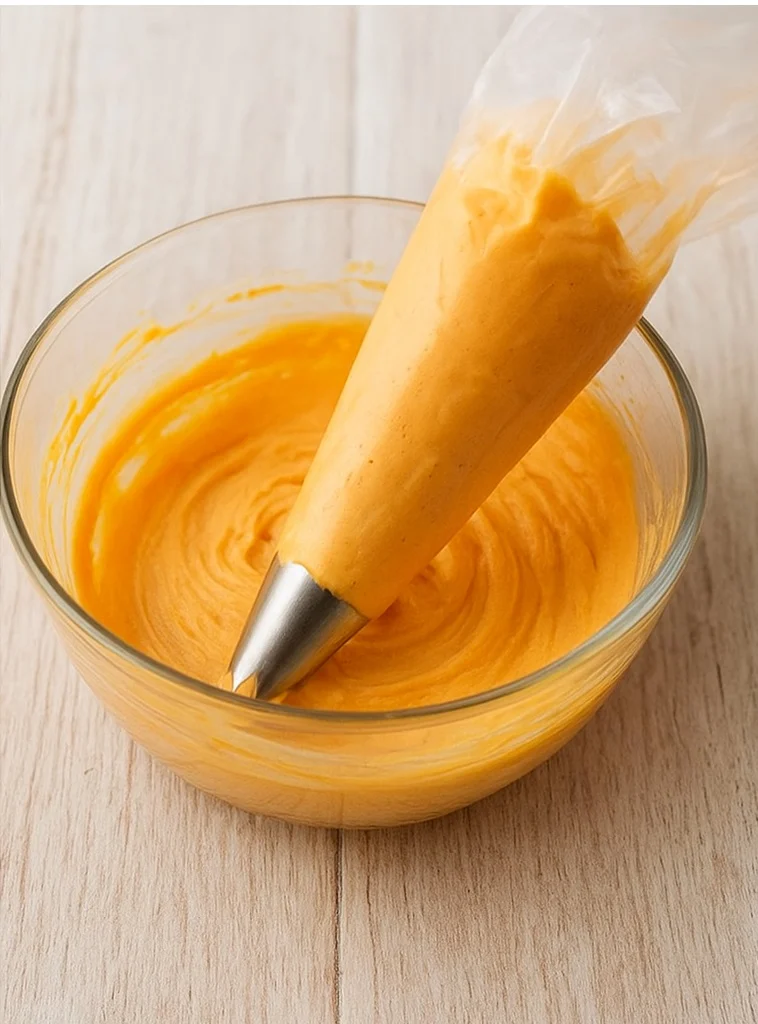 Orange buttercream ready for piping image.