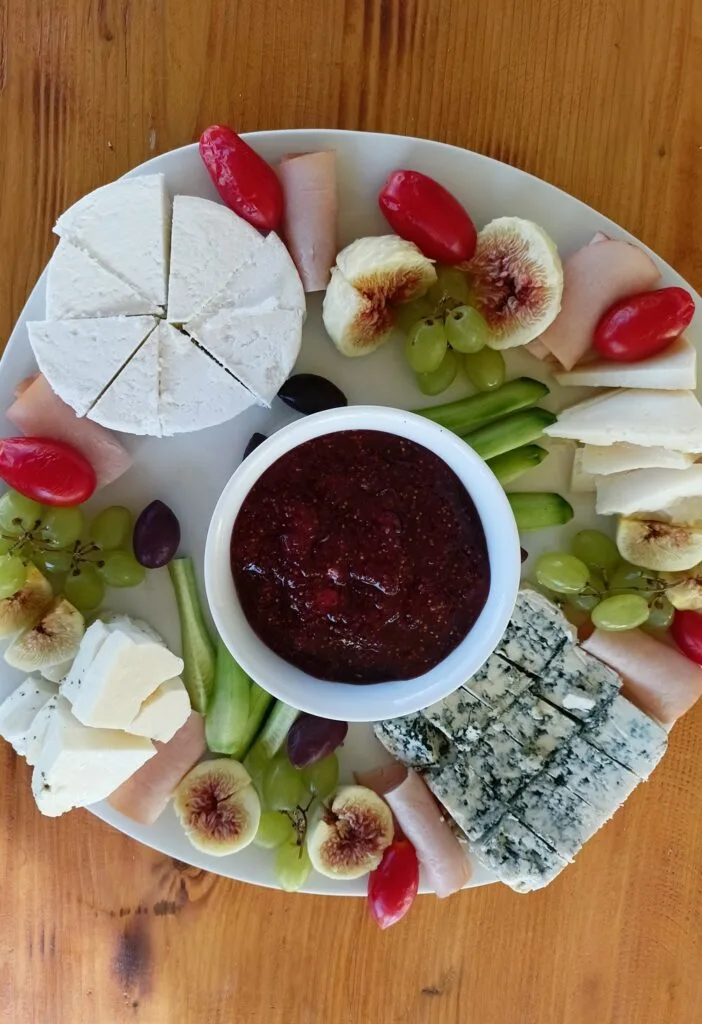 cheese platter with spicy jam image