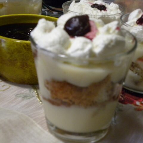 trifle in a glass showing the layers image.