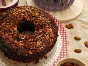 Coconut cake with cocoa and almonds image