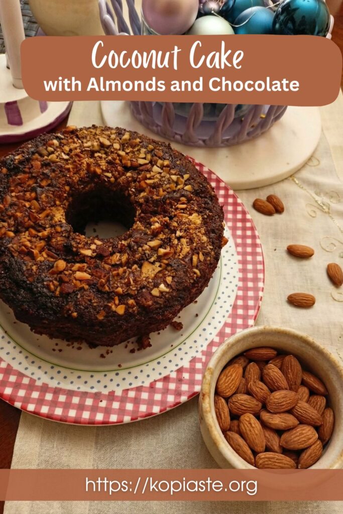 Collage coconut cake with almonds and cocoa image