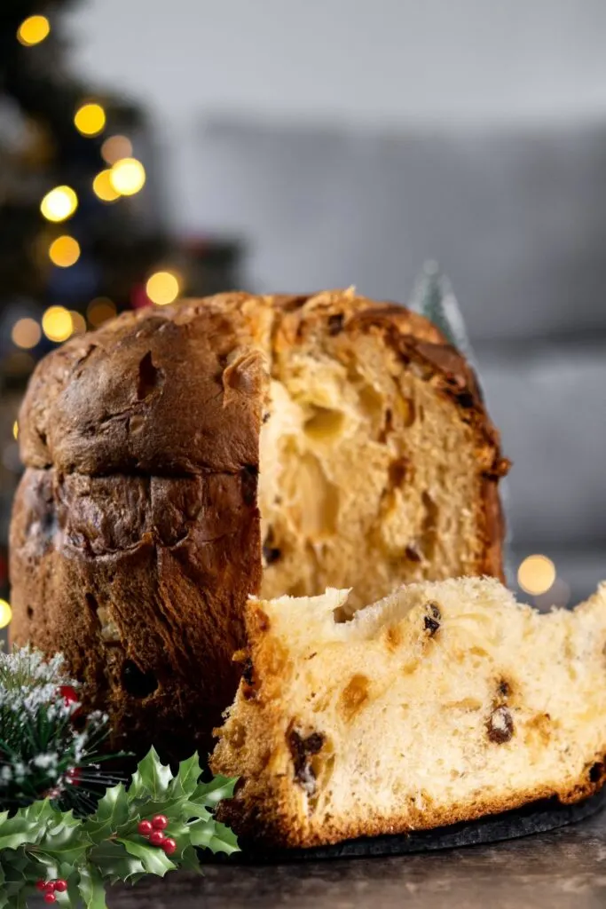 Panettone with Christmas background image