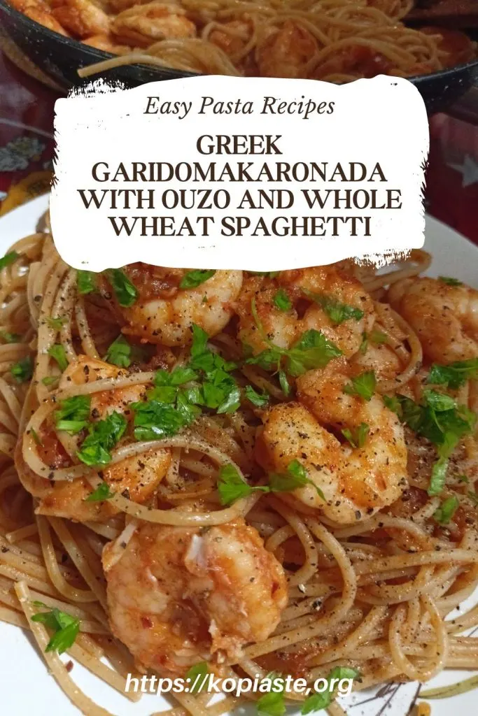 Collage Greek Garidomakaronada served with parsley on top image