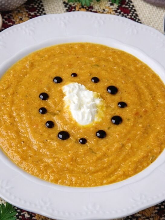 Pumpkin Soup with Carrots, Sweet Potatoes and Ginger