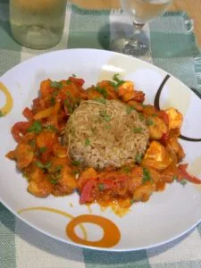 Prawn aka shrimp saganaki with bulgur pilaf image