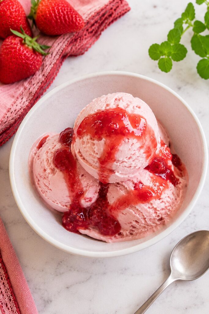 Strawberry ice cream on strawberry tart image