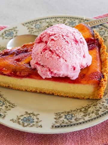 strawberry tart with strawberry ice cream on top image